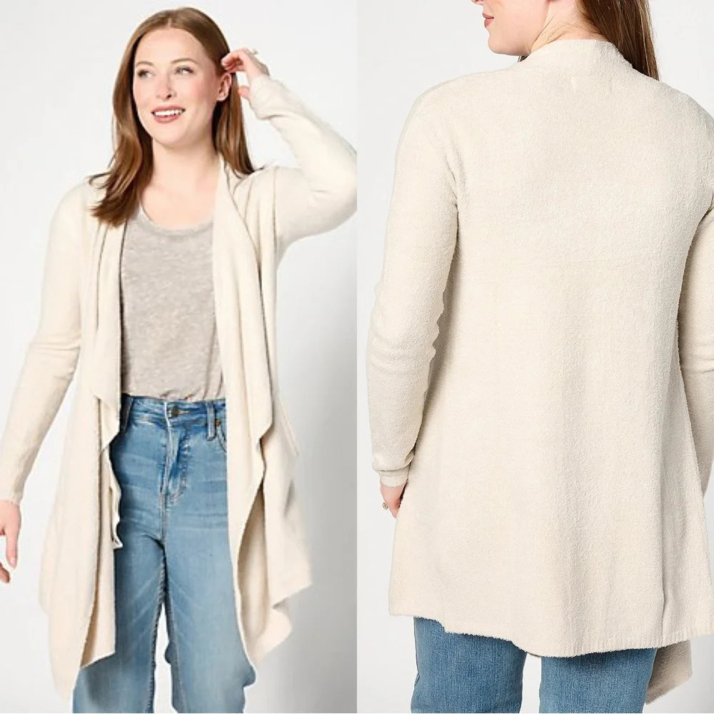 Barefoot Dreams Bamboo Chic Lite Knit Waterfall Cardigan in Bisque Size S